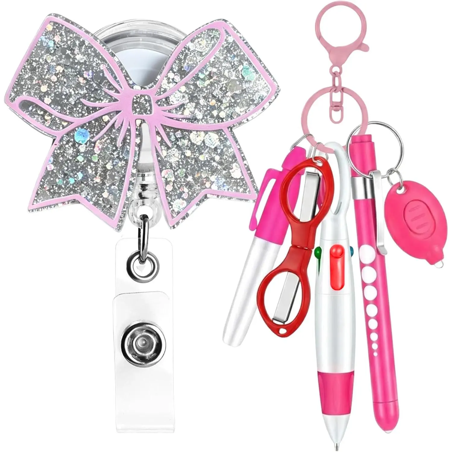 Nurse Pen Set Badge Reel Holder Accessories Clip - Retractable Mini  Ball Pen Permanent Marker Highlighter Light Penlight Flashlight  Work Student Office