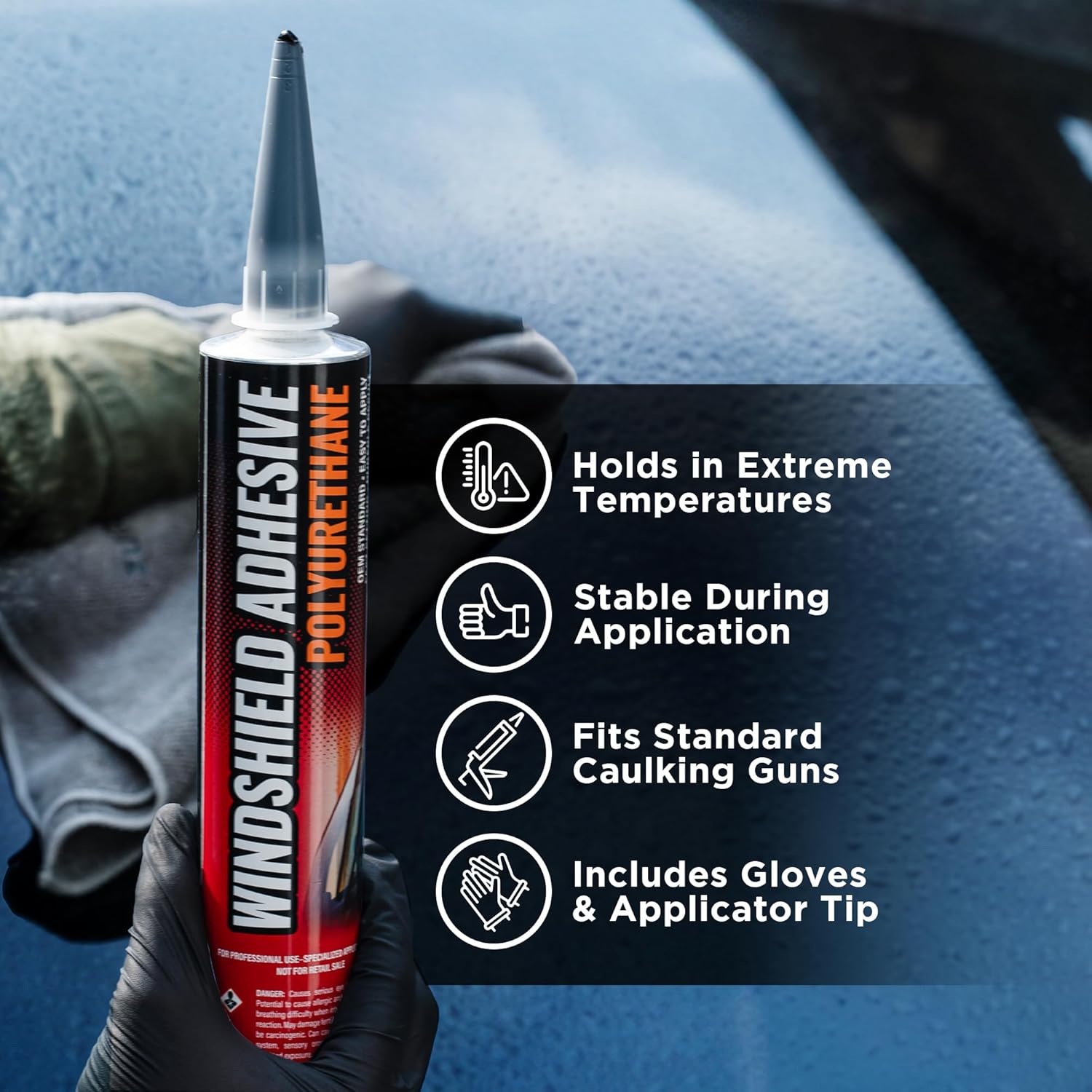[2 Pack] Polyurethane Windshield Adhesive - Quick Curing & Weather Resistant Auto Glass Adhesive, Vertical & Overhead Application, Windshield Repair Kit with Gloves, Applicator Tip &  - 310ml