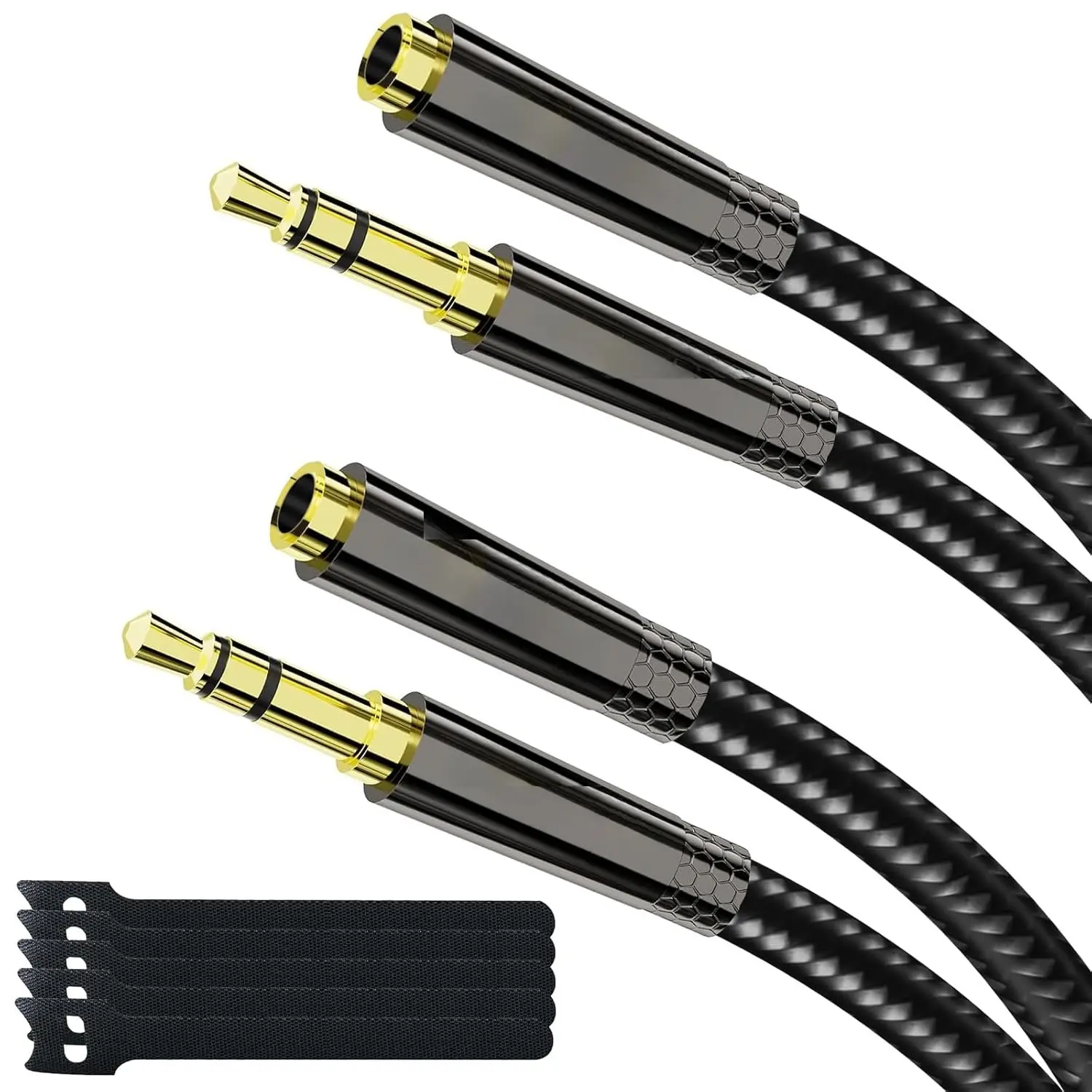 Headphone Extension  2 Ft/2 Pack, 1/8 Inch 3.5 MM AUX Cord Wire Male to Female, Hi-Fi Sound Thin&Slim Braided TRS Stereo Audio   Extender for , Stereos, Speaker,Phones