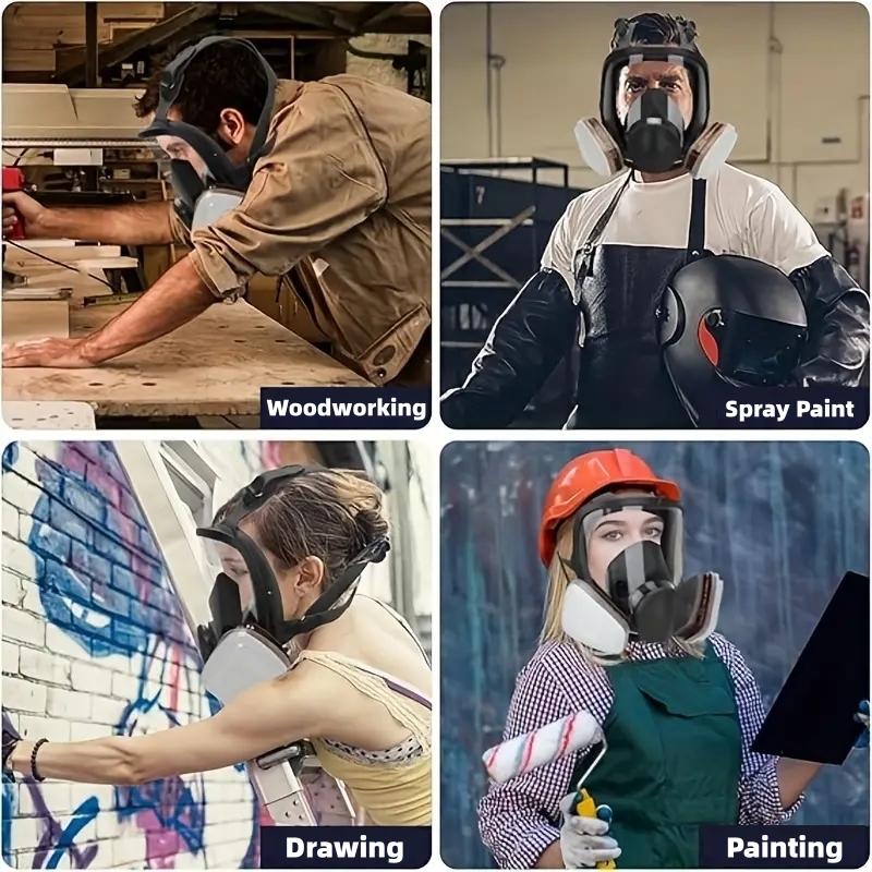 Reusable Full Face Mask with Filter Box, 1 Set 17-in-1 Anti Gas & Dust Resistant Full Face Mask, Anti-fog Full Face Mask for Painting, Woodworking, Construction, Grinding, Spraying, Chemicals, D