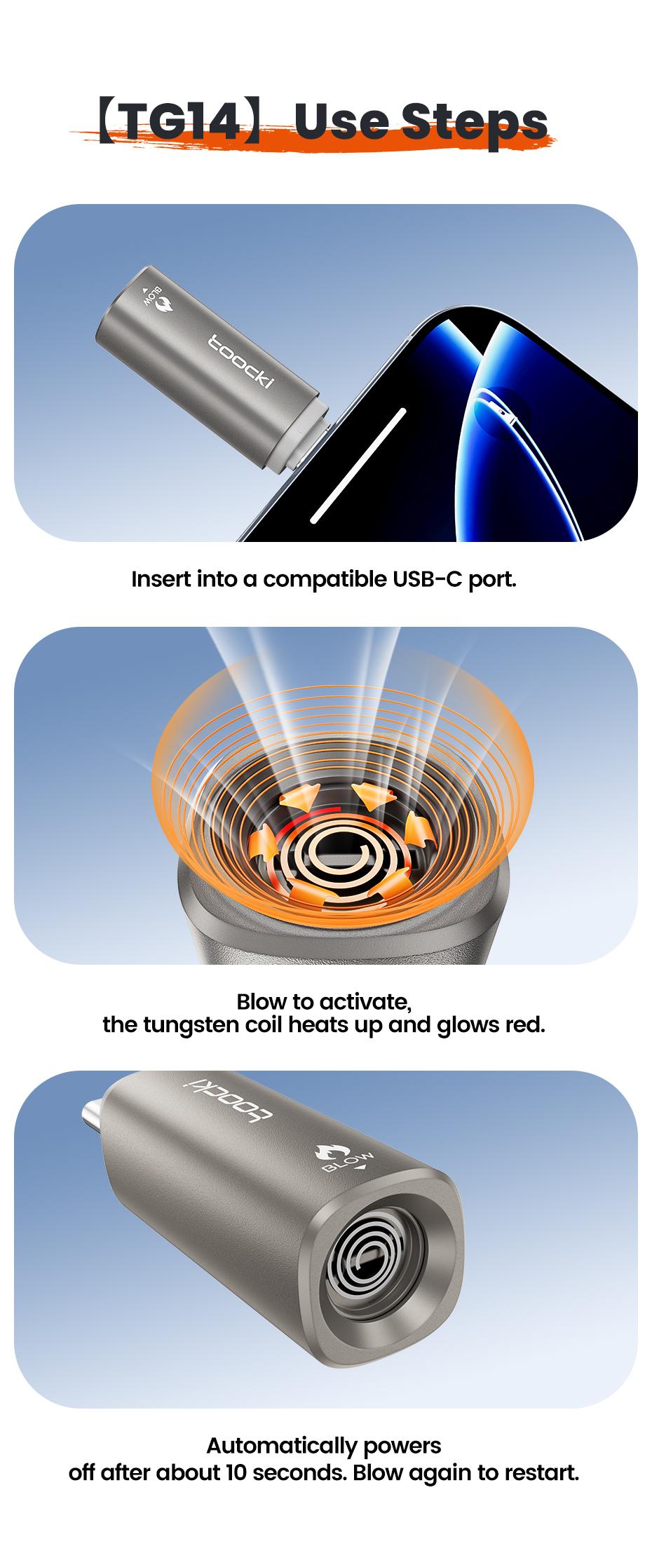 Toocki TG13/14 Type-C Mini Electric Lighter Plug&Play Blow to Light Mobile Cigarette Lighter Flameless Windproof Fast Ignition