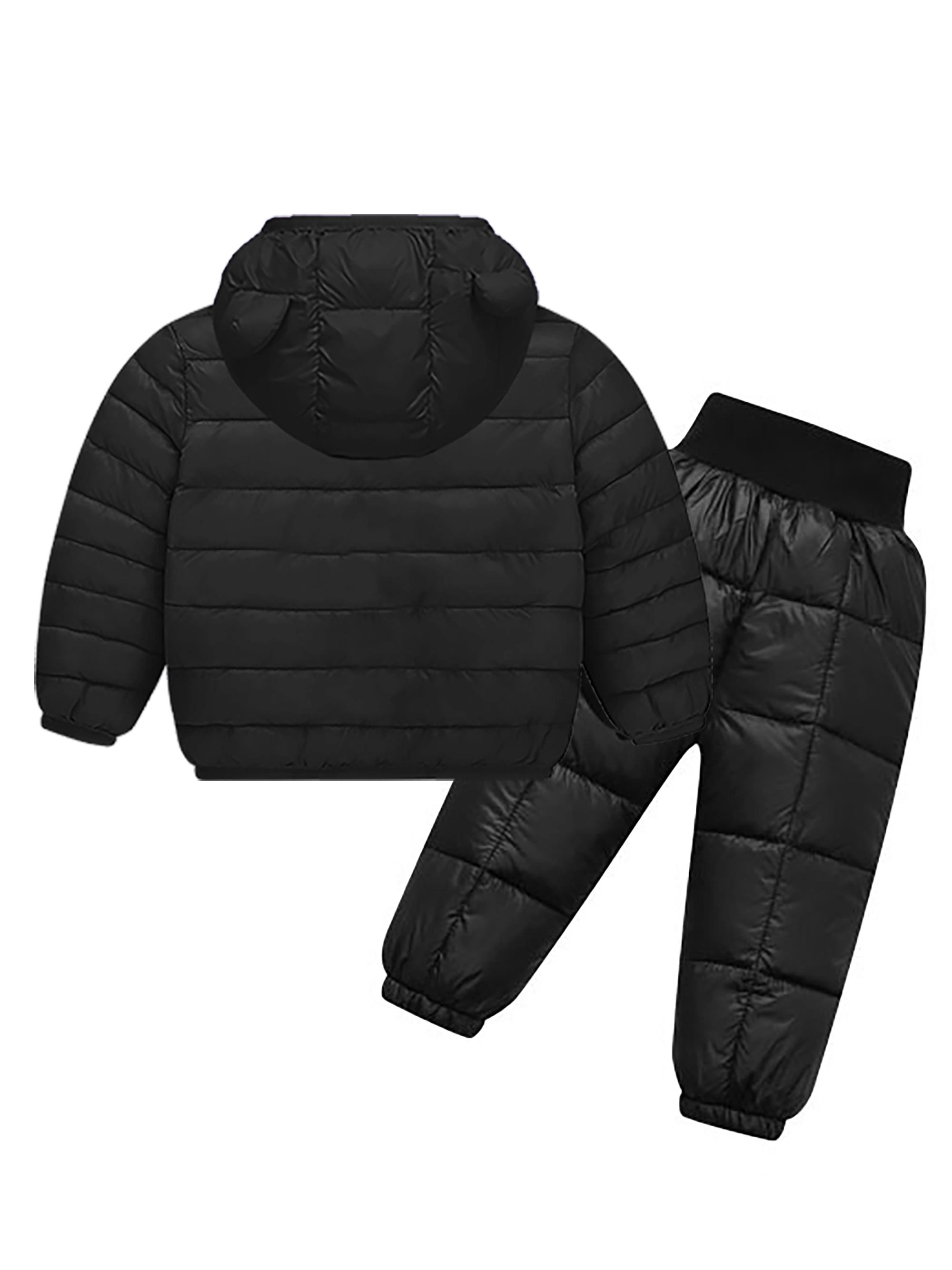 (New)2pcs ' European/American Style Winter Ski Suit Set - Boys & Girls Bear Ear Hooded Jacket & Pants with Coat & Matching Snow Pants, Thickened for Skiing, Ice Skating, Outdoor Play (Pink, Hand Washable), Perfect for Outdoor
