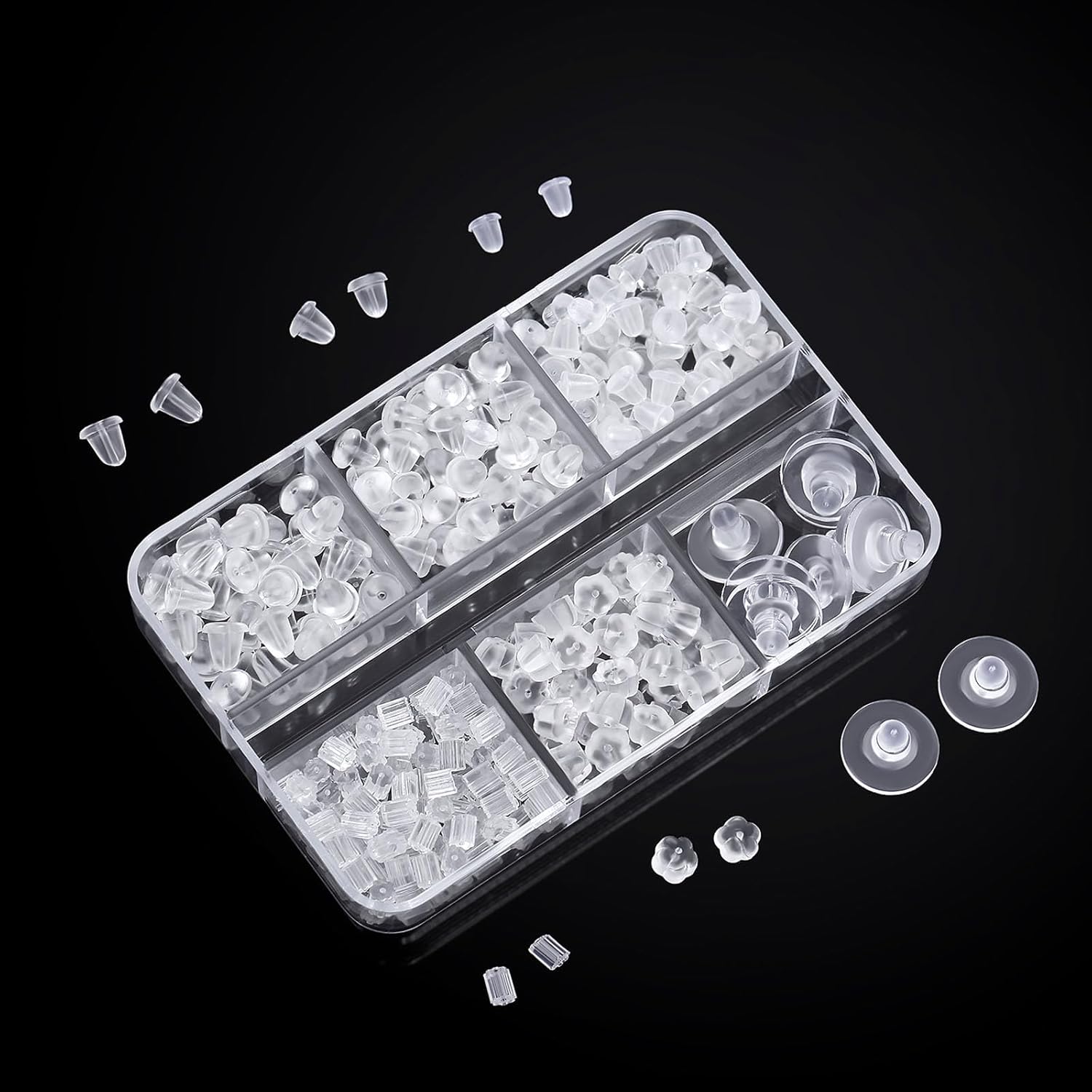 6 Styles  Earring Backs for Studs/Droopy Ears/Heavy Earring, 600 count Clear Soft  Plastic Rubber Backs Replacements Backings Clutch Stoppers Kits