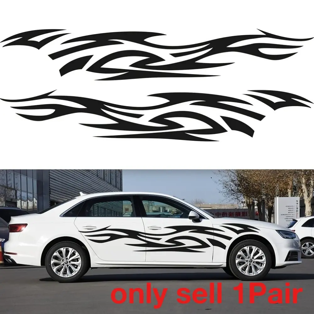 1Pair Large-area Flame Side Skirt Decals, Sport Modification Style, Sun-resistant, Waterproof and Residue-free Car Decorative Stickers, Universal Car Sticker, Suitable for Trucks, SUVs and Other Vehicles To Enhance The Overall Appearance of The Car