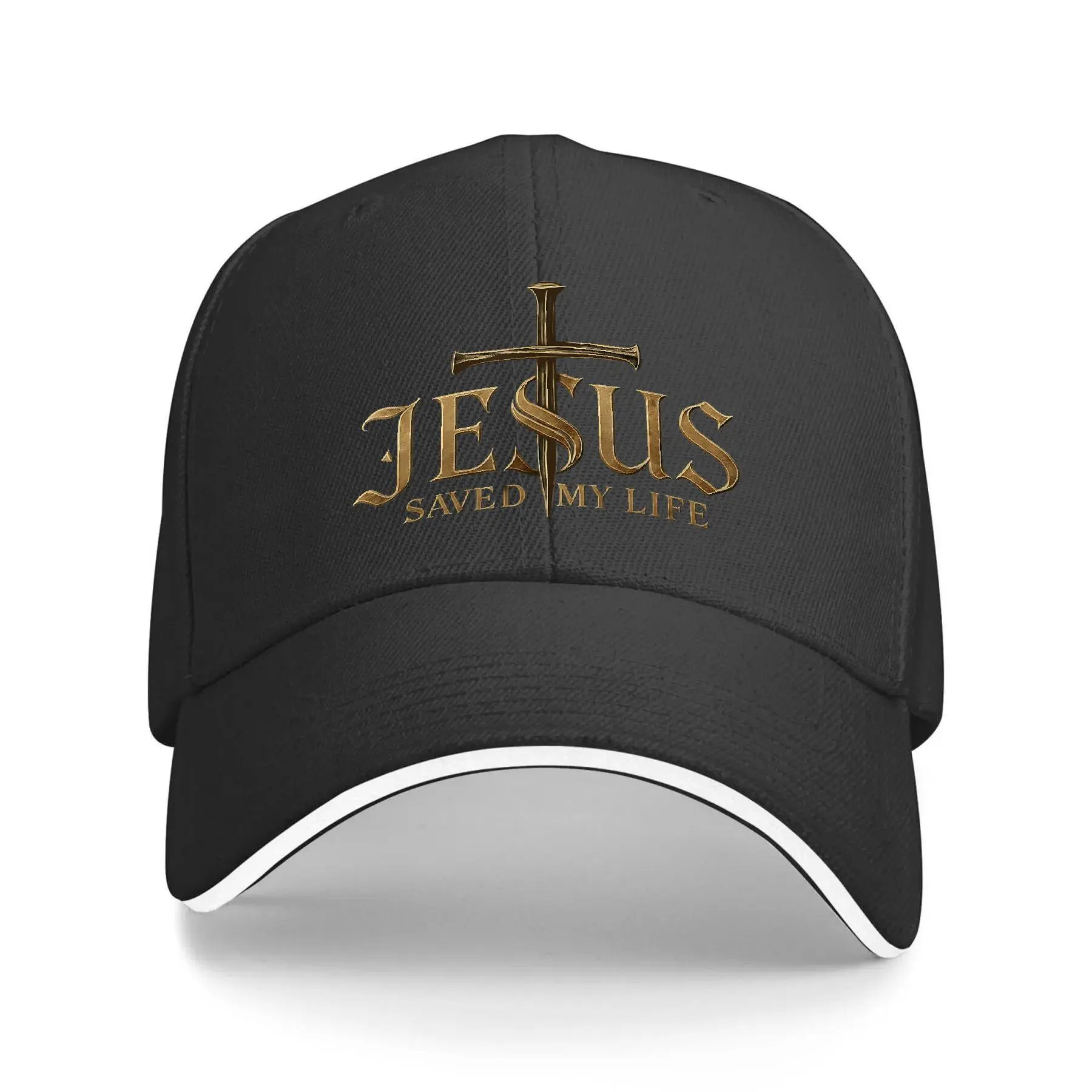 Unisex Basic 100% Polyester Jesus Text Baseball Cap - 1 Size, Lightweight Curved Brim Adult Hat with Jesus Christ Saved My Life Graphic for Outdoor Sports & Everyday Wear