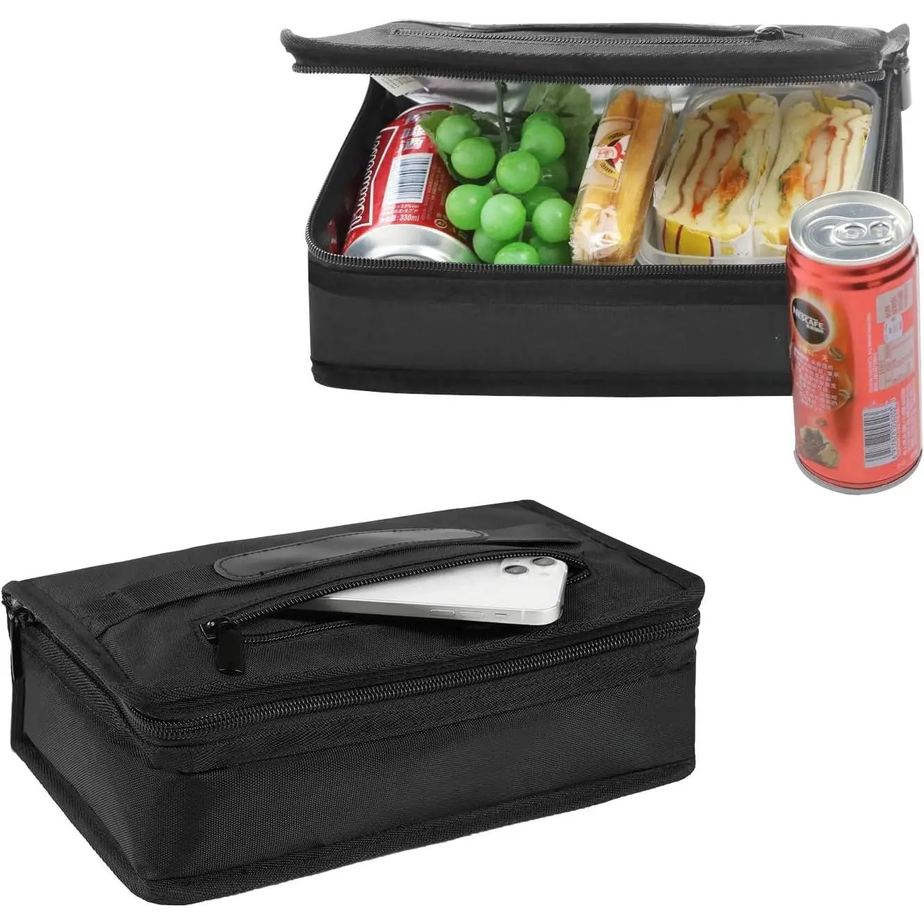 Small Insulated Lunch Bag,Compact Black Lunch Box For Work | Sandwich Bag,Handheld Size,Keep Cold,Easy Clean Lining, Top Zipper Pocket,Water-Resistant