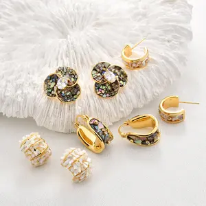 Fashionable and elegant U-shaped wide ear cuffs with abalone and mother-of-pearl, vintage style earrings with a high-end feel