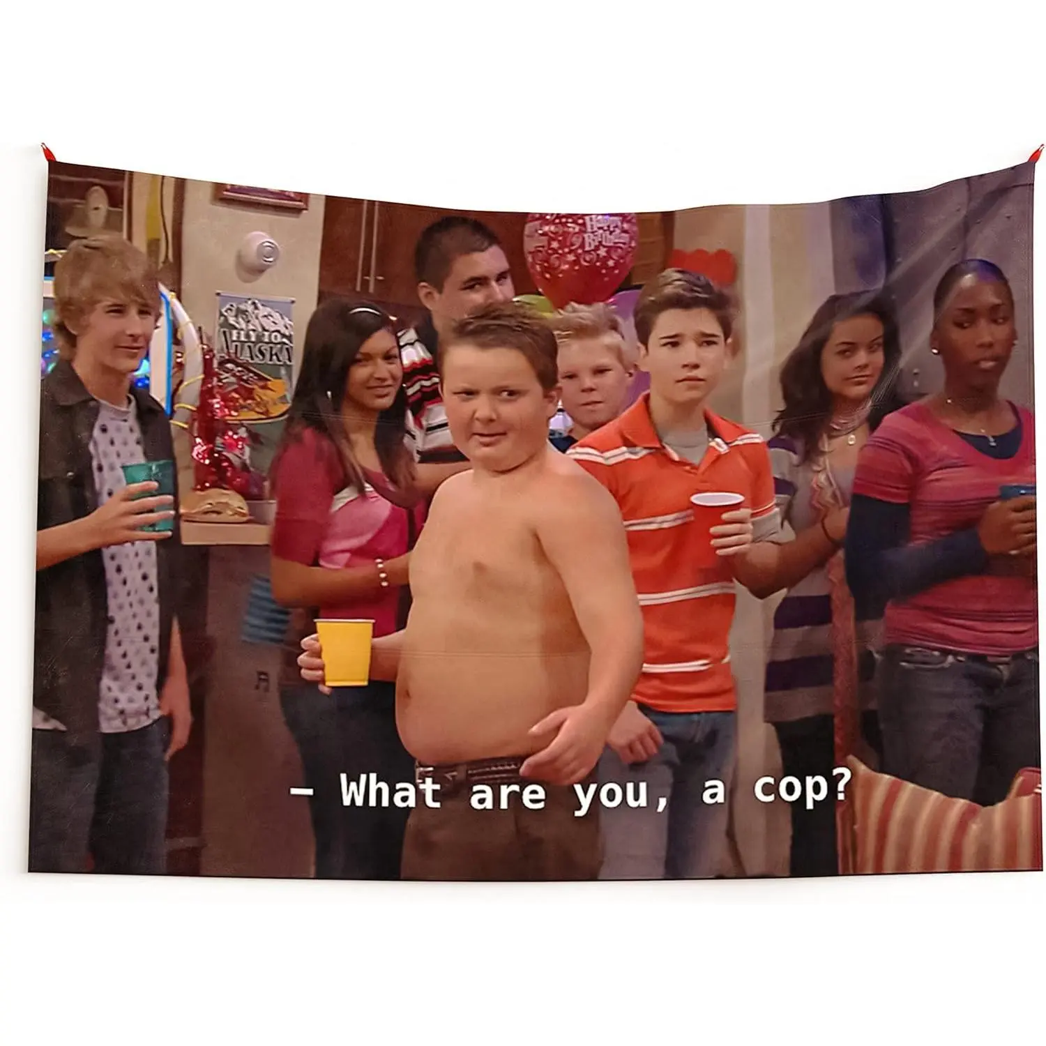 Gibby "What Are You, A Cop?" Funny Tapestry Wall Decor, 30"x40" Soft High-Definition Meme Flag, 40"-90" Sizes Available, Everyday Home Decor Gift for College Dorms