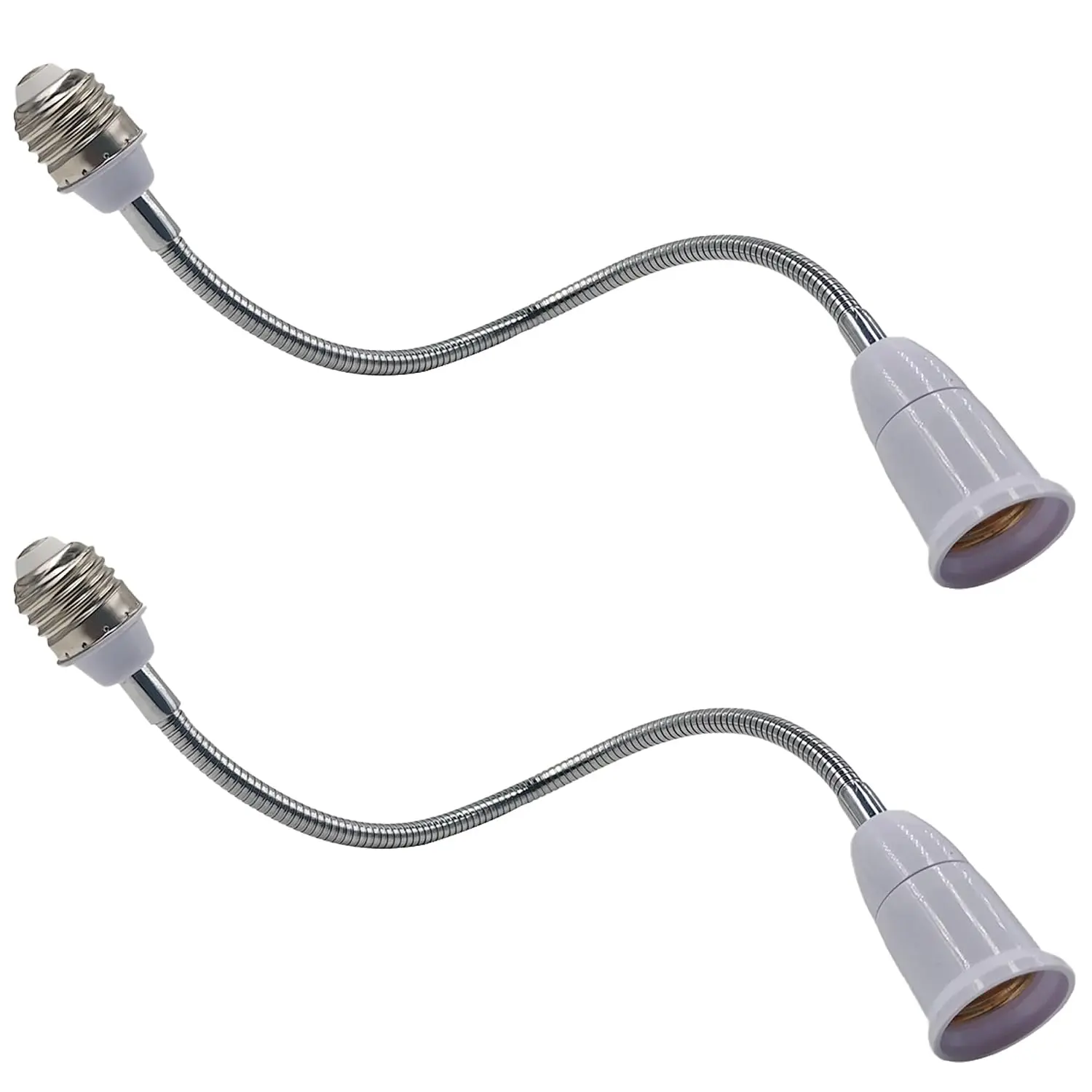 2 count E26/E27 Light Socket Extender Adapter, Flexible Extension Socket Adapter, Standard Bulb Screw Base Bendable Extension Adapter for Lamps Bulb  Cameras(495mm/19.5”)