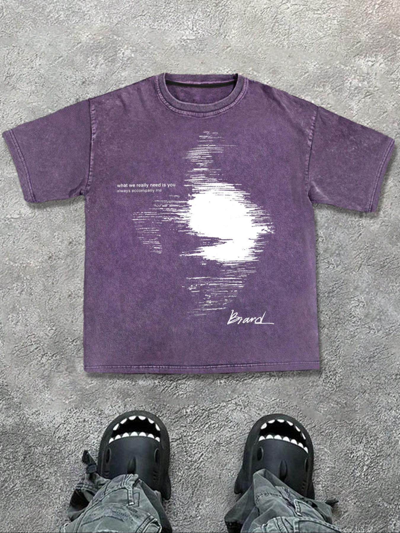 Men's Regular Fit Plain Wave Print Short Sleeve Graphic Tee Casual Style Tee Comfy Round Neck T-shirt for Summer, Fashion Men's Top for Daily Wear, Cotton