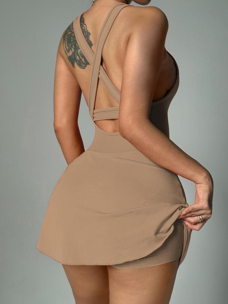 Women's Solid Color Sports Romper, Casual Comfy Sleeveless Tank Romper for Daily Wear, Ladies Sportswear for Summer, Workout Gym Clothing, Sportswear Jumpsuits