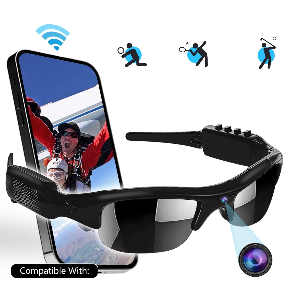 Camera And Video Glasses,1080P HD Smart Camera Glasses,Sunglasses That Can Record Videos,Photochromic Sunglasses,Multifunctional Smart Glasses,Wifi Transmission,For Outdoor Sports,Biking,Hiking