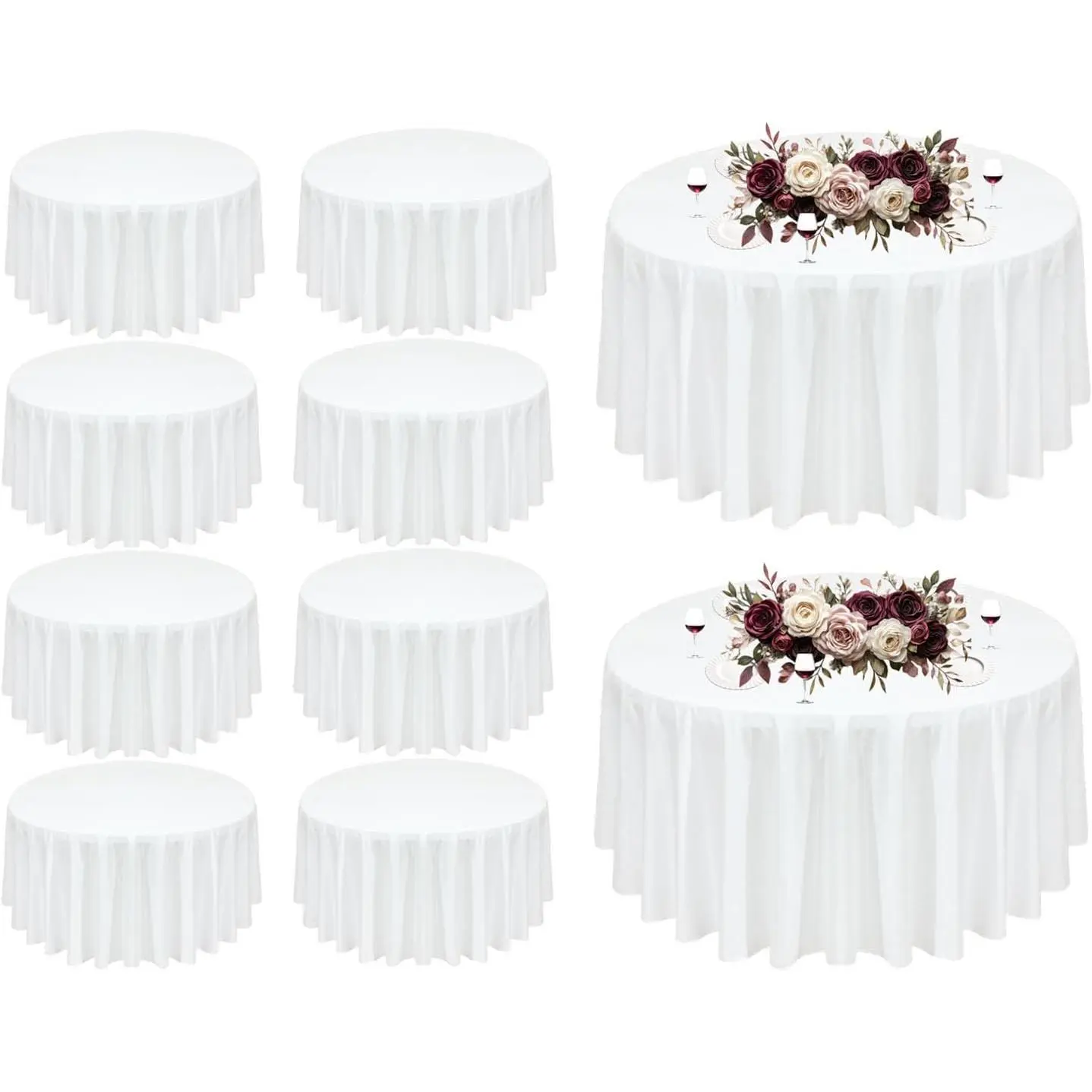 10Pack White Round Tablecloth 90 inch White Table Cloth, Washable Round Table Cloth Polyester Table Cover for Dining Wedding Banquet Party