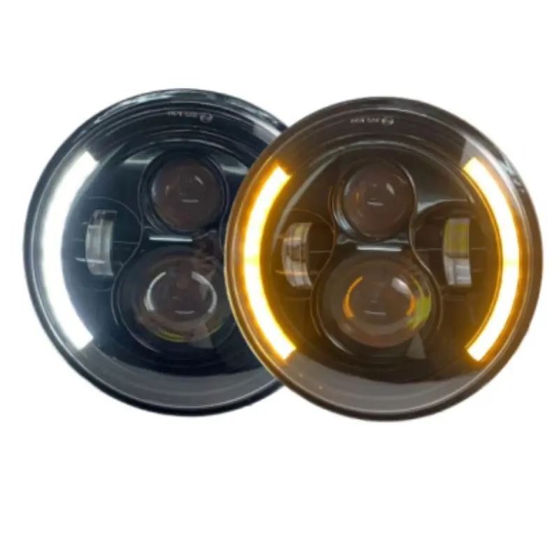 Hl 7inch Round LED Off-Road Headlight, High/low Beam 6000k Drl, Amber Light 6500lm, for Car, Offroad, Harley, Yamaha, Honda, Led Drl Headlamps
