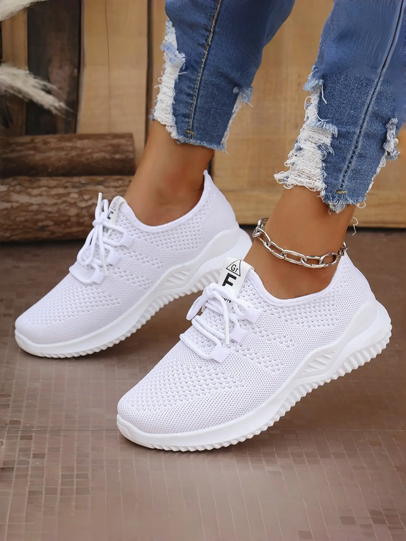 Trendy Women Lace Up Hollow Lightweight Breathable Mesh Platform Trainers, Light Non-Slip Casual Walking Sneakers, All-Match Footwear For Daily Street Shopping & Light Sports