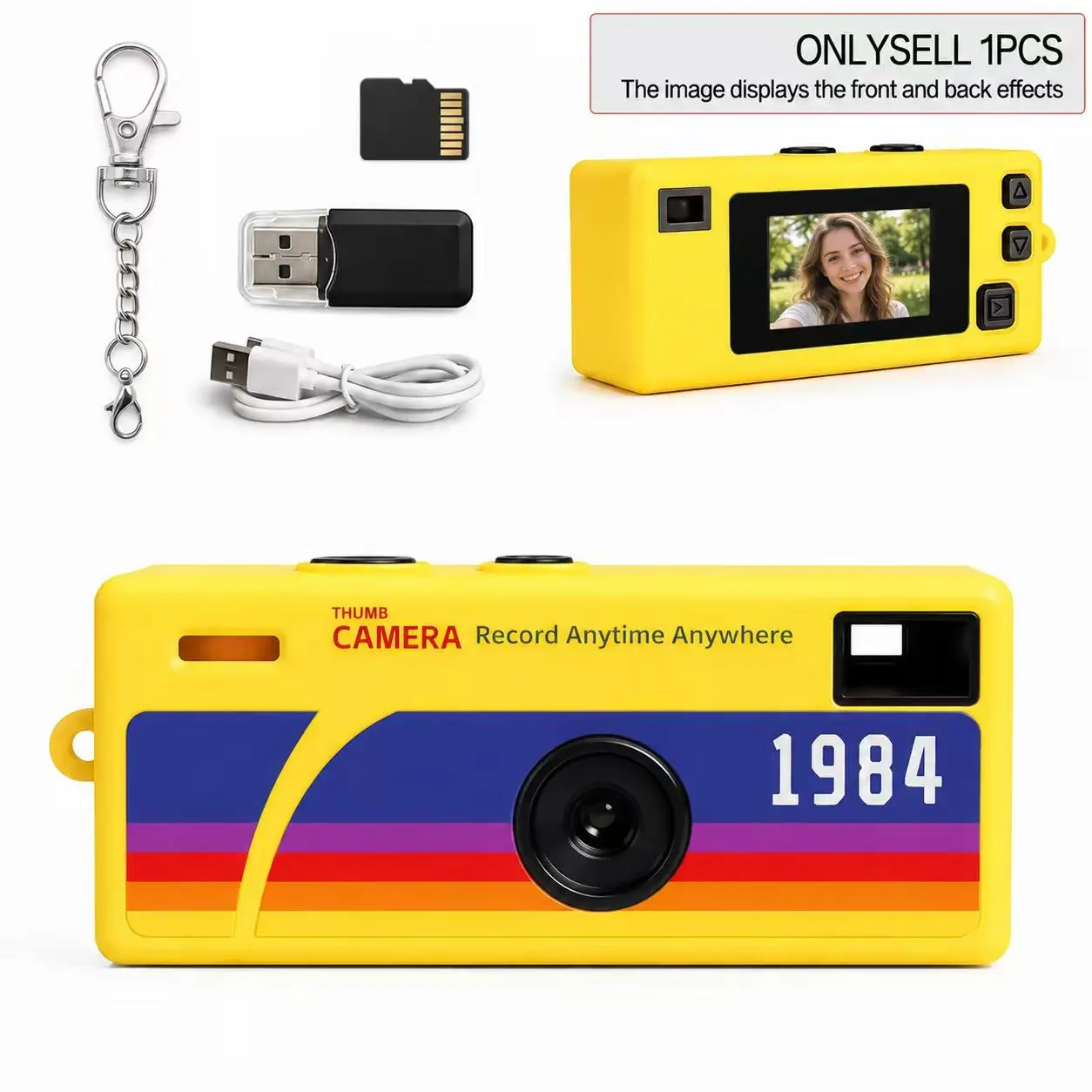 Compact Thumb Camera with Memory Card and Reader, Keychain Camera, Wearable Recording Camera, Portable Camera, Student Outdoor Sports Camera, Keychain Video Camera
