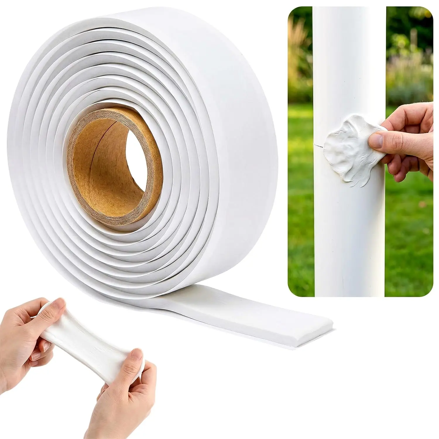 Moldable  Putty, Multi Purpose Butyl Seal Putty Tape 66 x 0.6 Inches,Plumbers Duct Seal Putty for Sink Drain Gap Wall Repair (1, White)