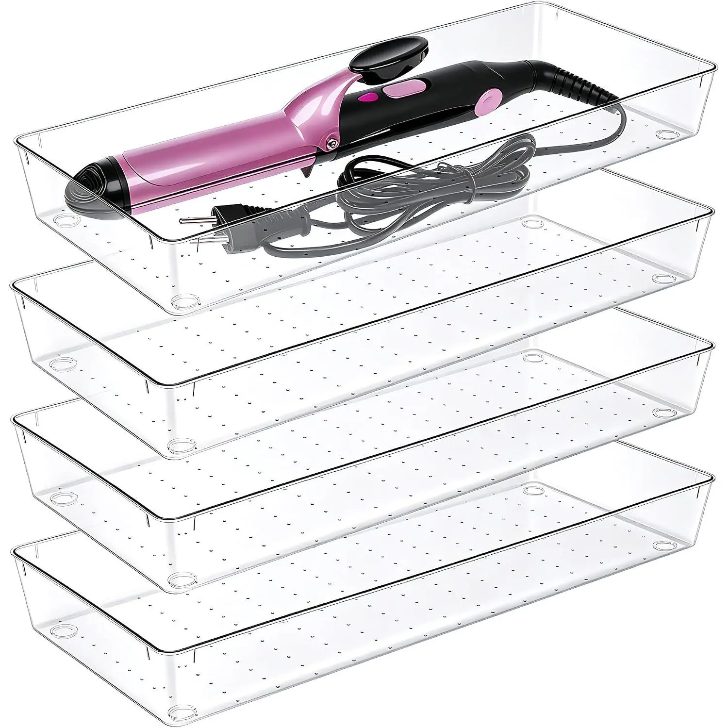 4 count Large Clear Plastic Drawer Organizer,15"x6"  Organizer | Durable Clear  Storage Bins Tray for Desk, Kitchen & Bathroom, Office, Tools, Easy Clean, Stackable,