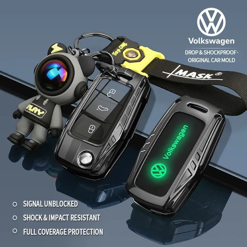 Volkswagen Car Key Cover for Tiguan Golf Polo Passat Jetta Touran Caddy, Leather Metal Remote Control Protector, High-End Quality