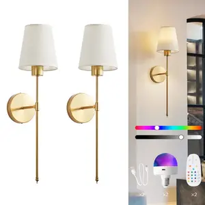 2-Pack Wireless Rechargeable RGB Dimmable Wall Sconces, 15-Color LED Wall Lamps with Remote Control, Modern Indoor Lighting for Bedroom, Living Room