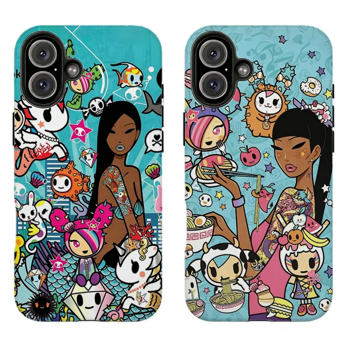 Y2k Aesthetic T0kidoki Phone Case Vibrant Mermaid Unicorno Ramen Character Print Phone Case Compatible for iPhone 17 Promax 16 15 14 13 12 11 and for Samsung S22-S26 Ultra Perfect Gift for Her Women