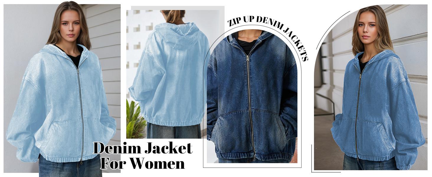 2026 Women's Half Zip Denim Hoodie Pullover Jackets Jean Tops