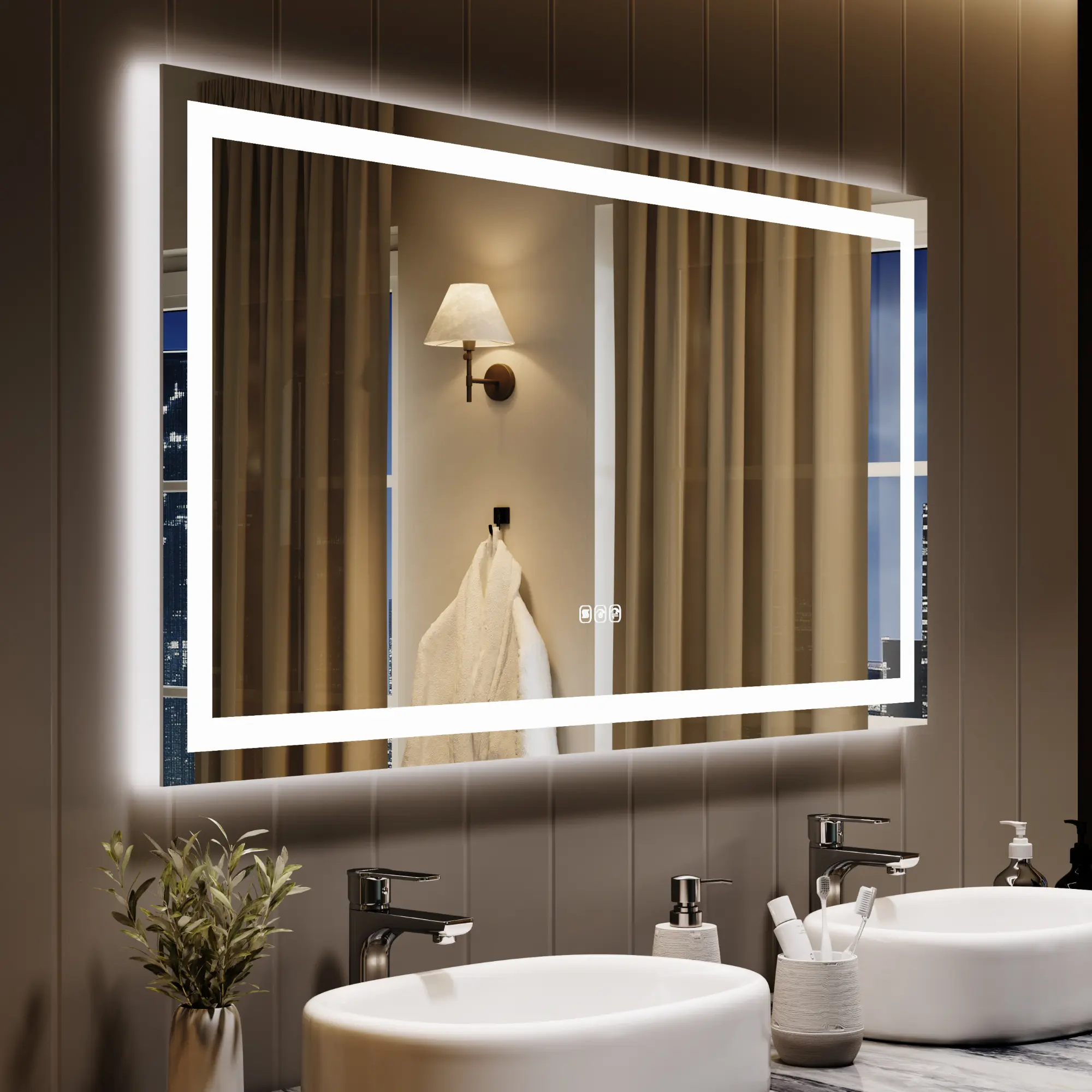 60x36 Inches Large Bathroom Mirror, Frameless Vanity Mirror with Led Lights, 3X Magnifier, Front Lit and Backlit, Anti-Fog, Wall-Mounted Mirror for Over Sink, Entryway, Bedroom