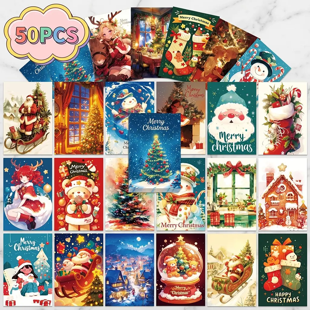 50 Christmas Holiday Cards, Decorative Background Greeting Cards, Thanksgiving Mother's Day Gift Cards, Message Postcards