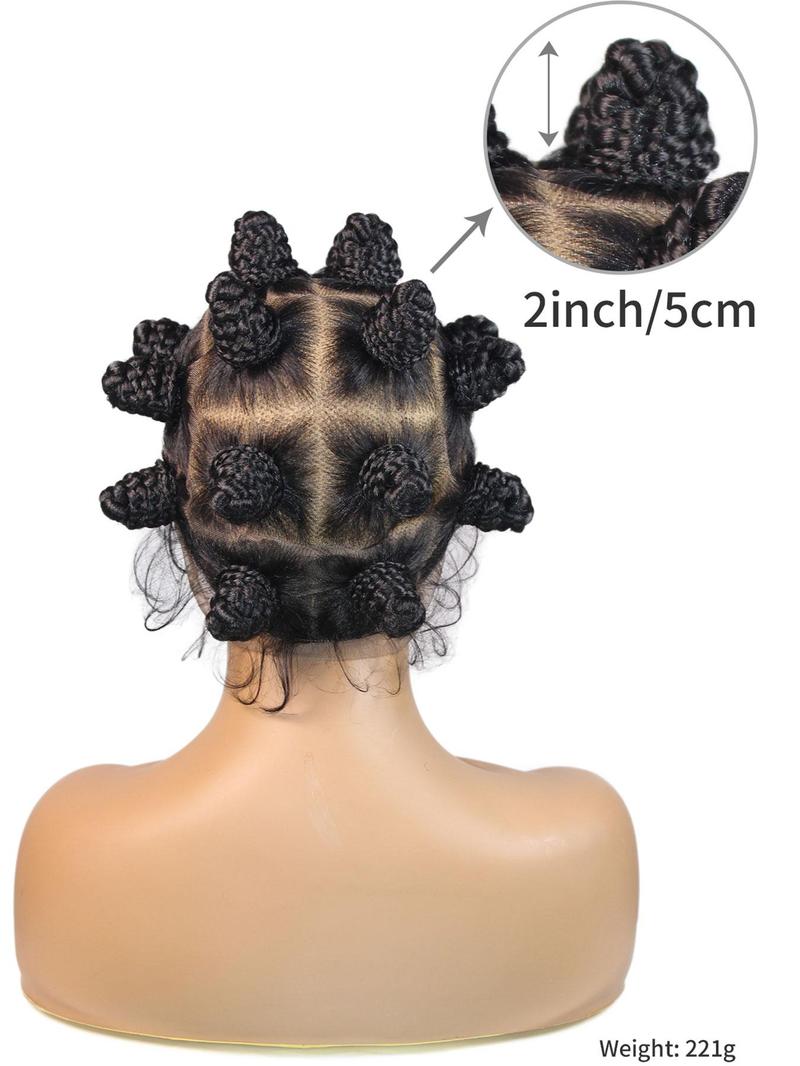 2 Inch Bantu Knots Braided Wigs, Synthetic Box Braided Wigs Buns, Handmade Twists Full Lace Cornrow Synthetic Braided Hair Wigs for Black African Women, Synthetic Braided Lace Wigs for Party, Daily Use 2 Inch Bantu Knots Braided Wigs, Synthetic Box Braided Wigs Buns, Handmade Twists Full Lace Cornrow Synthetic Braided Hair Wigs for Black African Women, Synthetic Braided Lace Wigs for Party, Daily Use