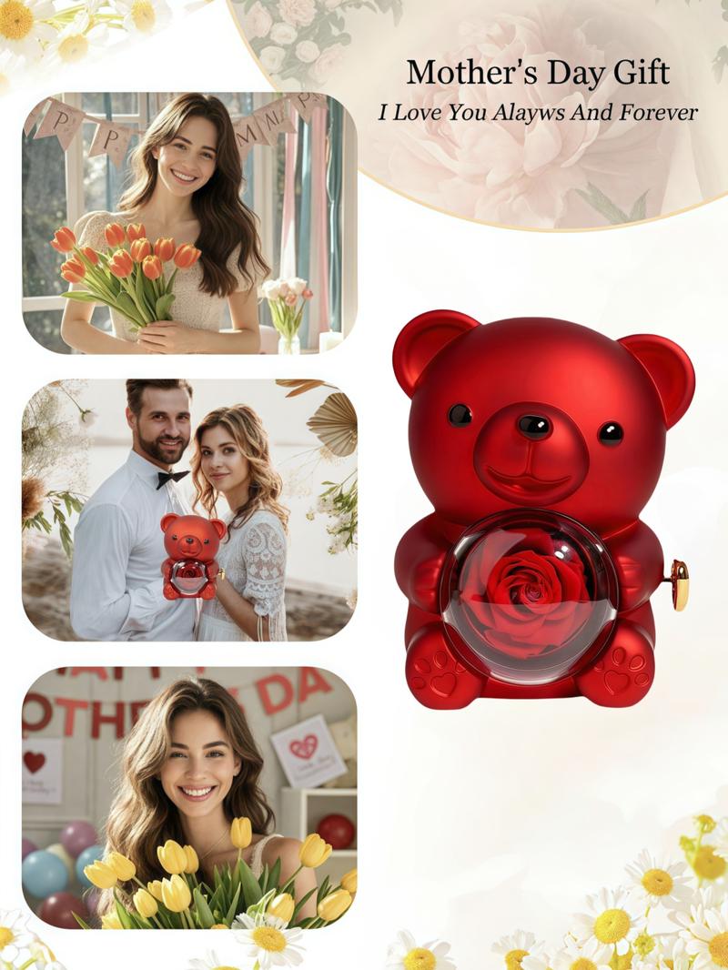 Bear Design Heart Shaped Pendant Necklace with Rose Gift Box, Fashion Jewelry for Party, Daily Clothing Decor, Trendy All-match & Exquisite Jewelry for Birthday Gift, Love Heart Necklace