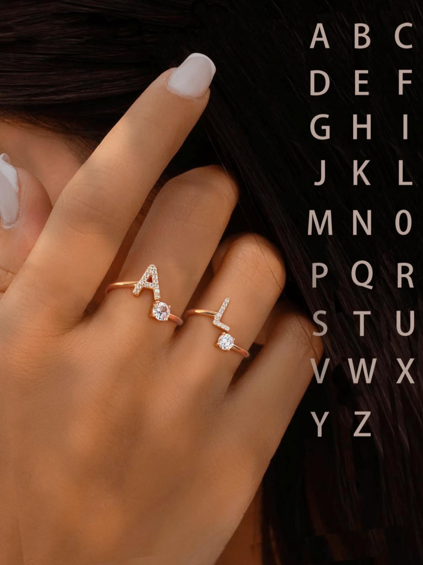 S925 Sterling Silver Initial Letter Adjustable Ring, Fashion Rhinestone Decor Cuff Ring for Party, Daily Clothing Decor, Trendy All-match & Exquisite Jewelry for Gift Wedding, Valentine's Day, Gift, Alphabet Design Ring