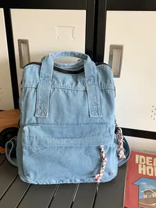 New Washed Denim Texture Backpack For Women Fashion Three Color Vintage Blue Japanese Vintage Workwear Style Large Capacity Student Commuter School Backpack