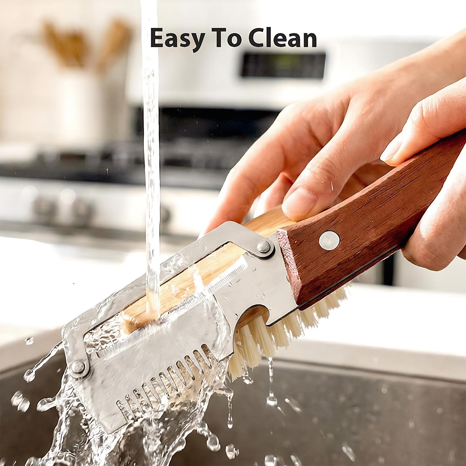 3-in-1 Multi-Function Vegetable Fruit Peeler, Wooden Comfort Grip Handle, Stainless Steel Blade, Julienne Slicer Cutter with Bottle Opener, Dishwasher Safe Kitchen Prep Gadget for Potato