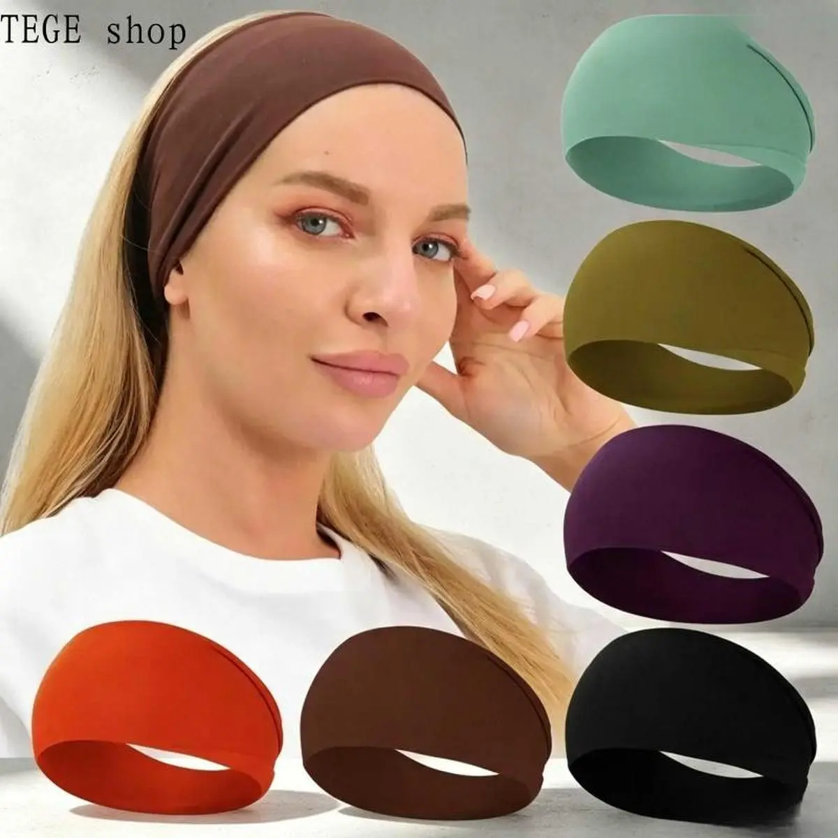 Women's Wide Athletic Headbands (6-Pack) — Crafted from a soft, skin-friendly nylon blend (95% nylon), these headbands offer moisture-wicking, high elasticity, non-slip, and shrink-resistant properties, making them ideal for yoga and various fitness activ