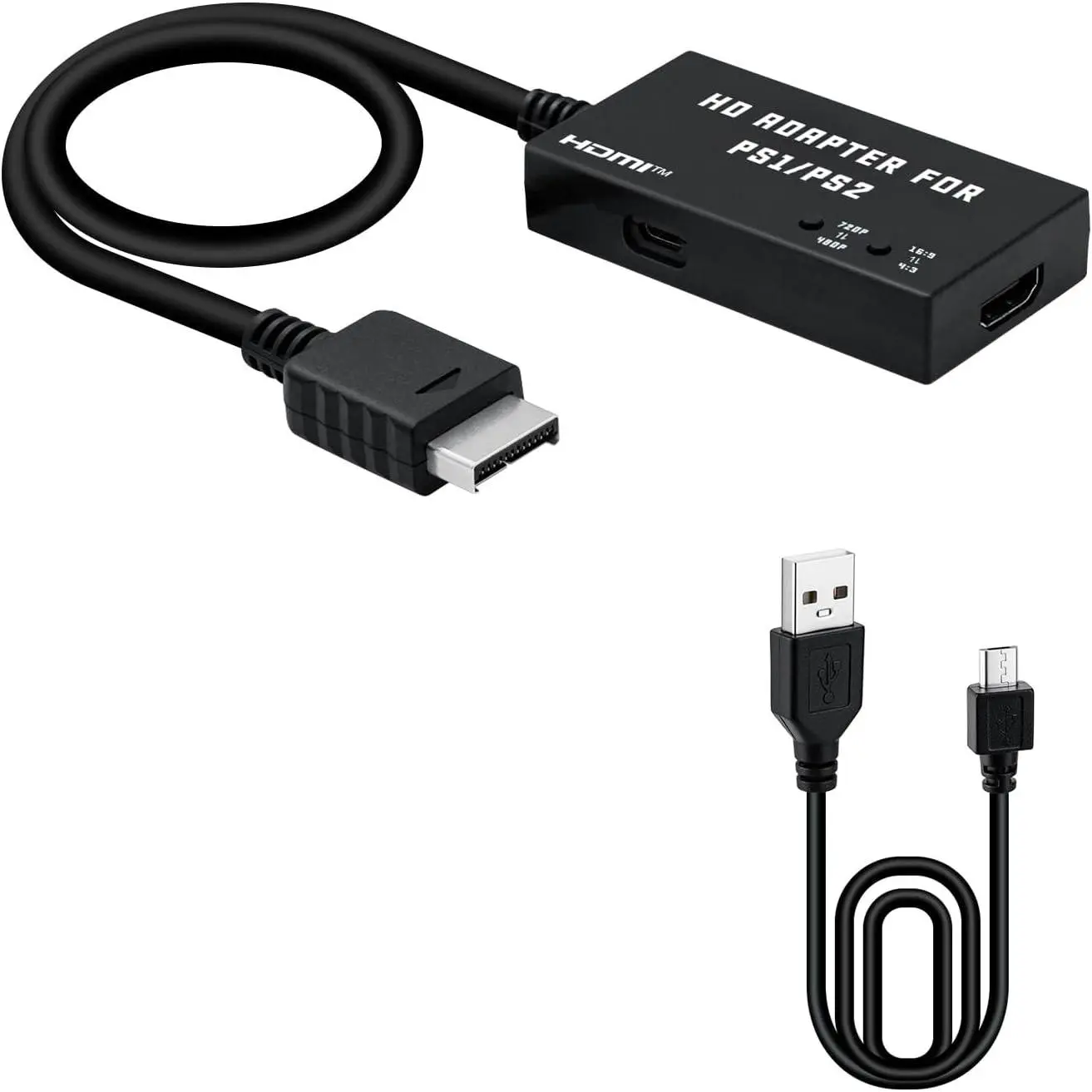 Mcbazel PS2 to HDMI Adapter for PlayStation 2 & 1, HDMI Converter Supports 4:3/16:9 Aspect Ratio Switch, 480p/720p Output, Plug & Play, Compatible with PS1/PS2 Phat & Slim