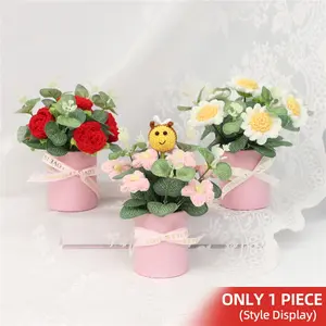 Creative Knitted Eternal Flower Bouquet, Crochet Flowers, Rose Puff Daisy Artificial Flowers, Desk Decor, Gift for Holidays