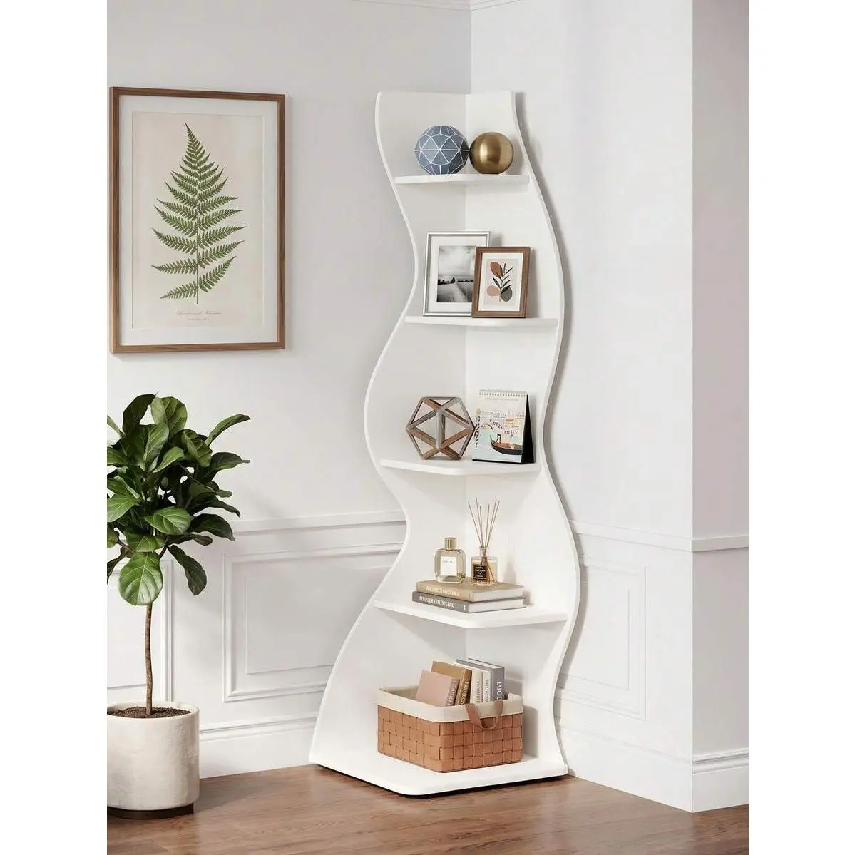 70-Inch 5-Layer Modern Simple Wooden Corner Bookshelf - Commercial/Office Furniture, Bookshelf Storage, Floor Standing, Easy DIY Setup, Plant Stand Space, Indoor Living Study Decor, Corner Shelf