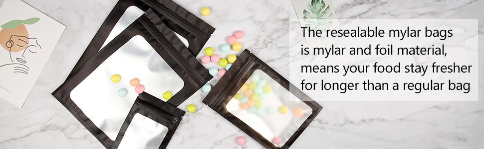 100 Pack Resealable Mylar Bags 4 x 6 Inch Smell Proof Bags with Clear Window Foil Pouch Bag Flat Bag Matte Black 100 Pack Resealable Mylar Bags 4 x 6 Inch Smell Proof Bags with Clear Window Foil Pouch Bag Flat Bag Matte Black