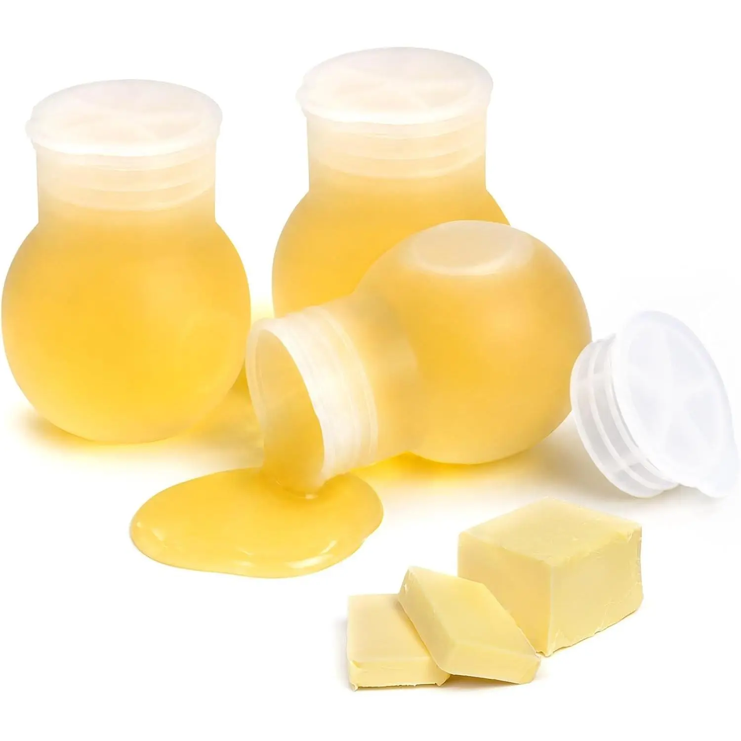 Butter Warmer, 3-Pack Silicone Butter Melting Pot with Lid & Pouring Spout, Microwave Safe Butter Melter Cup for Butter, Chocolate, Sauce, Baking and Cooking