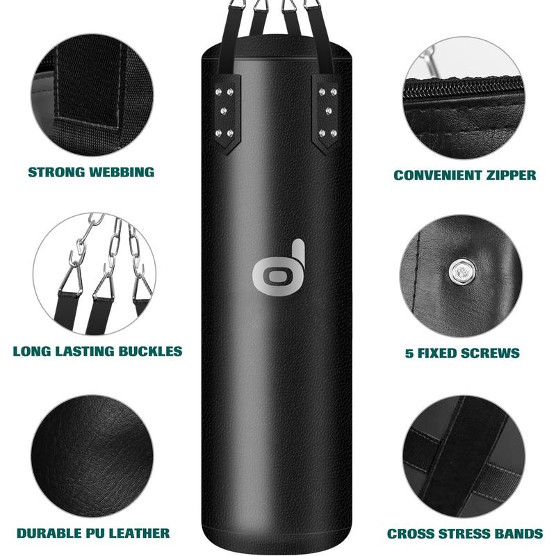 Punching Bag Set for Adults, 4FT PU Heavy Boxing Bag with 12OZ Boxing Gloves, Hand Wraps, Hanging Chains for MMA Karate Kickboxing Martial Art Home Gym Trainging - Unfilled