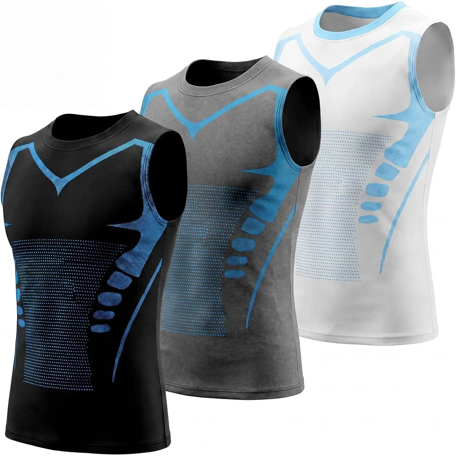 Sosation 3-Pack Men's Nylon Blend Compression Sleeveless Body Shapewear, Slimming Vest Workout Gear, Running/Yoga Sports Base Layer Tank Top