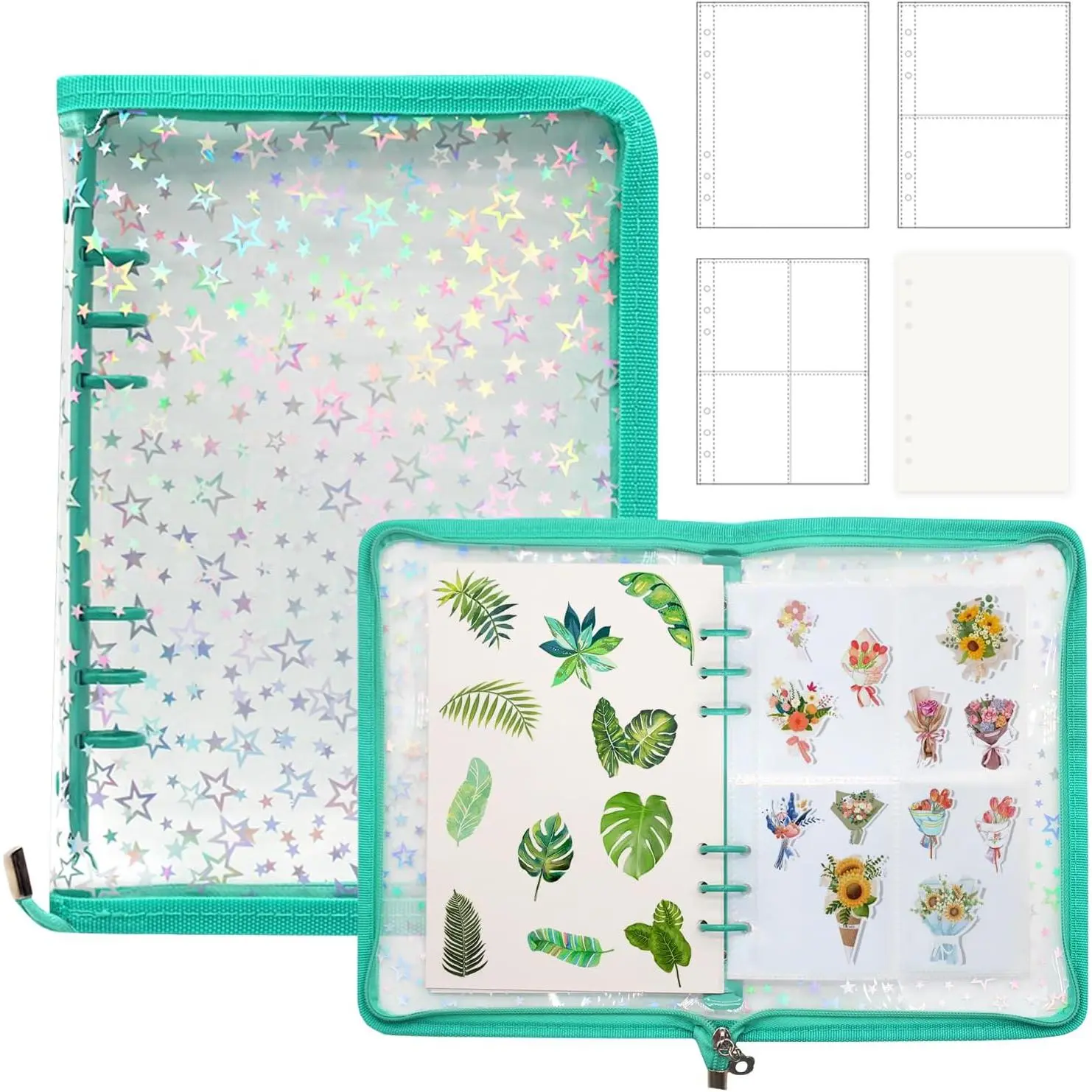 A5 Sticker Organizer Binder with Pocket Pages and  Sticker Paper,  PVC Sticker Storage Book, Double-Sided Sticker Storage Organizer(Cyan)