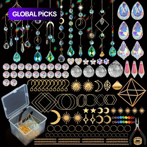 400 Piece DIY Decorative Sunflower Light Catcher Kit, Art Craft Supplies for Adults, Prism Hanging Decoration with Crystal Rainbow Maker, Hanging Room Decor, Prismatic Decor, Decoration Items, Hanging Ornaments #GLOBAL PICKS