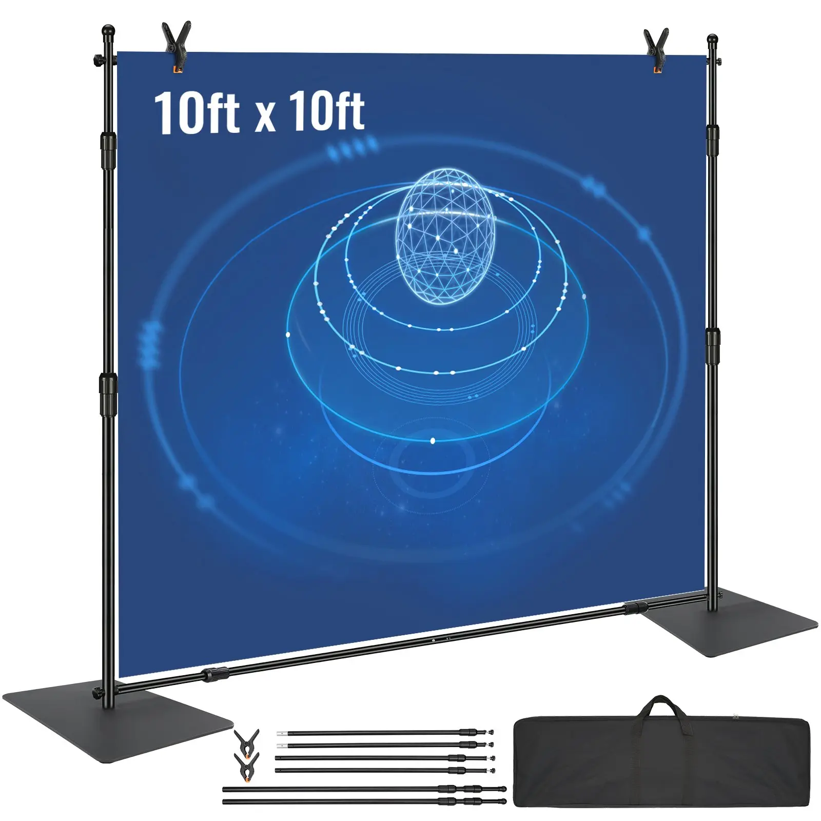【DealsForYouDays】VEVOR 10ftx 10ft Pipe and Drape Kit, Heavy Duty Backdrop Stand with Carbon Steel Base, Adjustable Backdrop Support with 6 Clamps and A Carry Bag for Wedding, Party, Event, Photography, and Exhibition