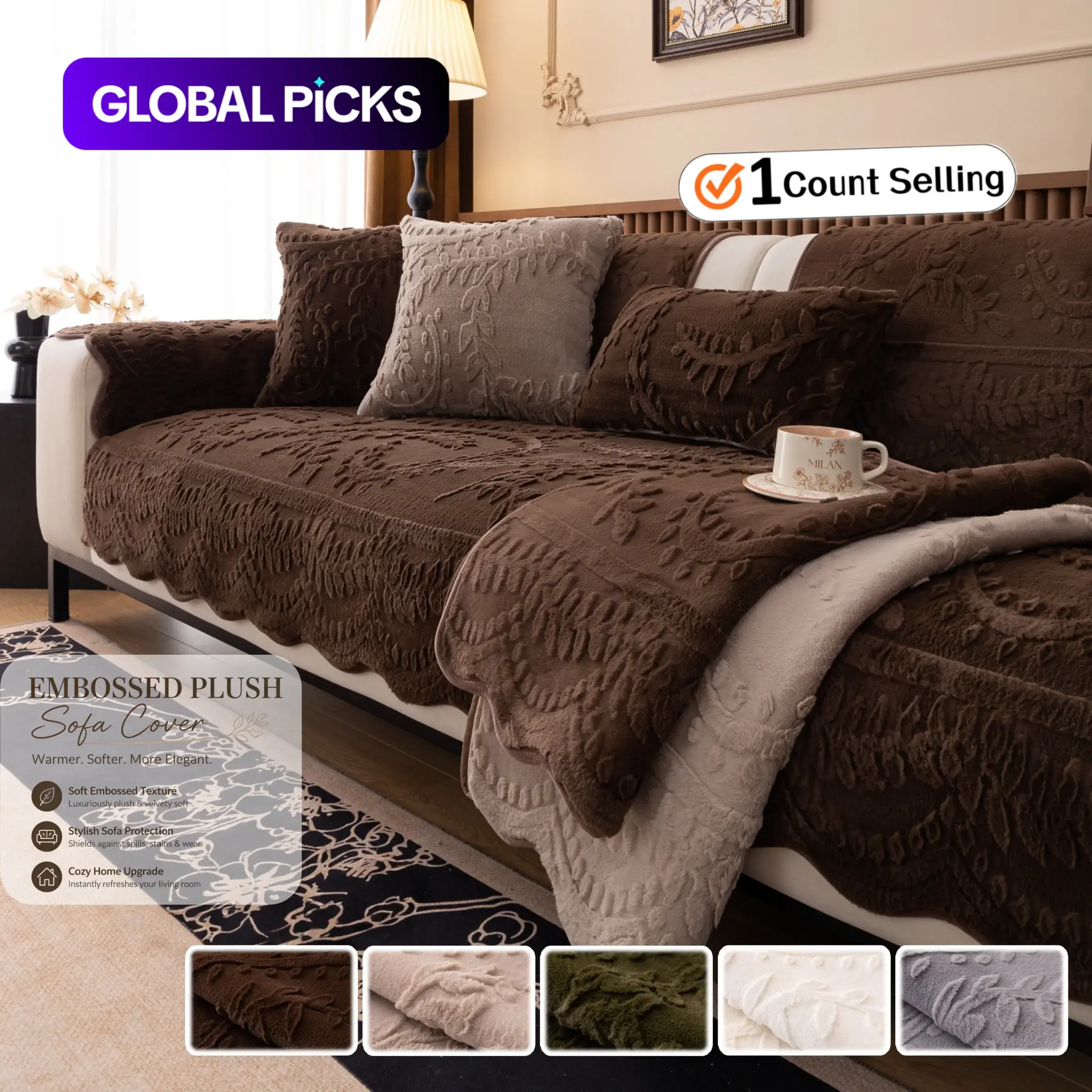 【Black Friday】1-Piece Embossed Plush Sofa Cover, Thick Non-Slip Pet-Friendly Couch Protector Throw for 2- and 3-Seater Sofas #GLOBAL PICKS