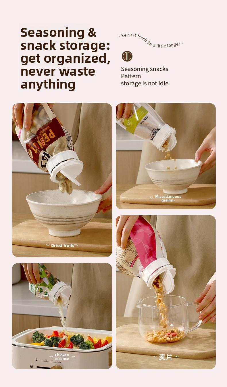 FaSoLa Kitchen Double-Opening Spout Moisture-Proof Sealing Lid for Oatmeal and Flour, Food Preservation Sealing Cover for Bagged Foods