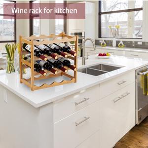 Bamboo Wine Rack, Sturdy and Durable Countertop Wine Storage Cabinet Shelf for Pantry - 4 Tiers 16 Bottle Wine Rack