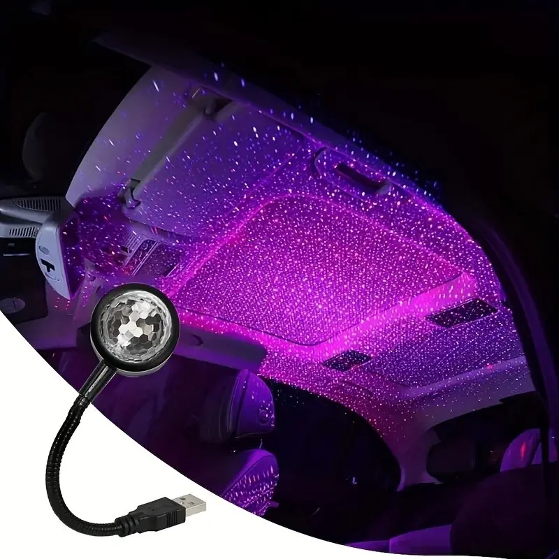 USB Car Star Projector Atmosphere Light, 9 Modes RGB Color Changing LED Roof Projection Lamp, Flexible Bendable Gooseneck Car Decorative Light for Car Interior Bedroom Party Romantic Gift