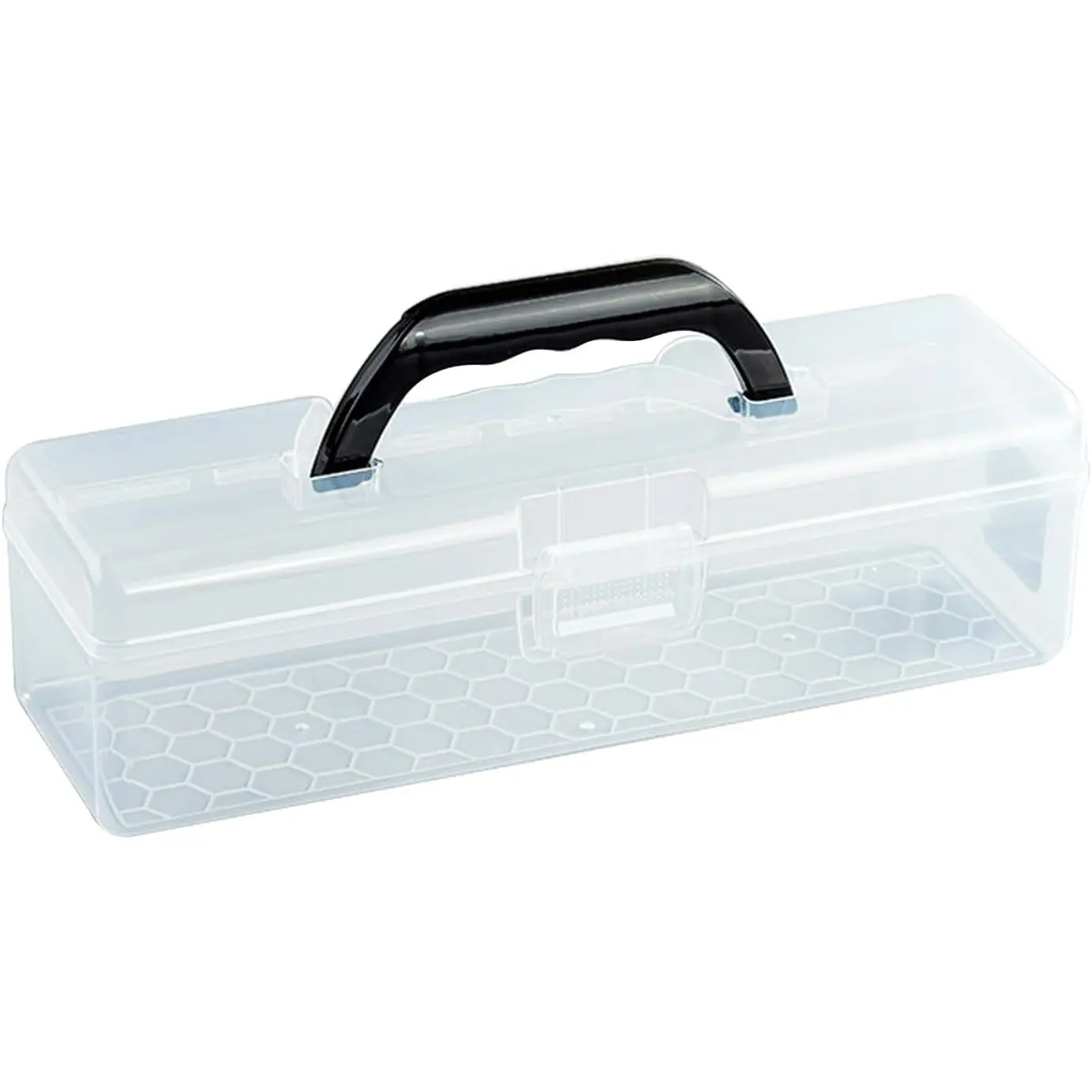 Plastic Storage Container with Lid, Clear Craft Tool Art  Sewing Organizer Box with Handle, Small Storage Bin for  Brush, Pencils, Crayon, Toys, Ribbons (M 11.8 x 3.54 x 3.46 in)