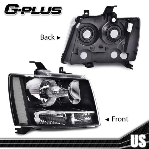 Fit For 2007-2014 Chevy Avalanche/Suburban/Tahoe Black Headlights HeadLamps Pair